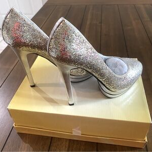 NIB “Silver Glitter Party Platform Pumps”